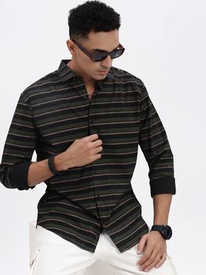 men's black striped slim fit shirt 1