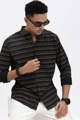 men's black striped slim fit shirt