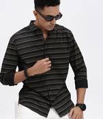 men's black striped slim fit shirt