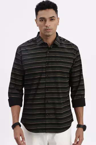 men's black striped slim fit shirt