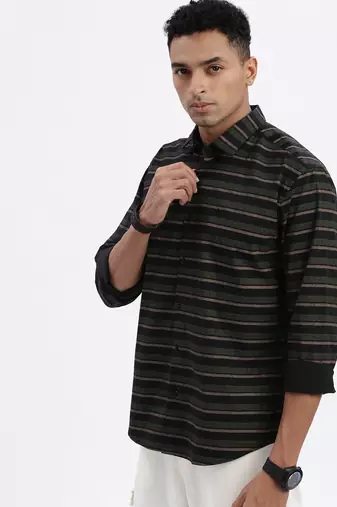 men's black striped slim fit shirt