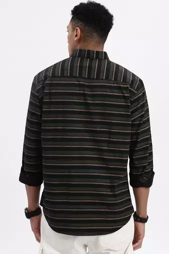 men's black striped slim fit shirt