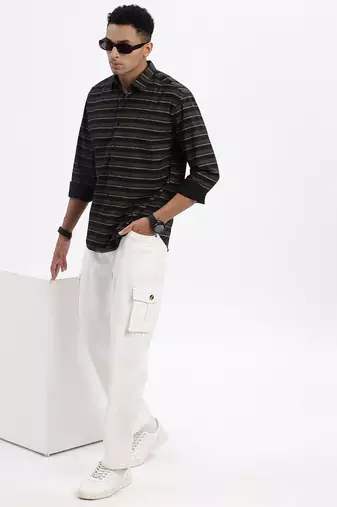 men's black striped slim fit shirt