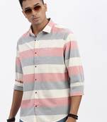 men's peach striped slim fit shirt