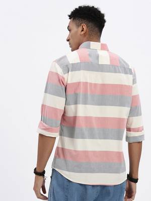men's peach striped slim fit shirt 4