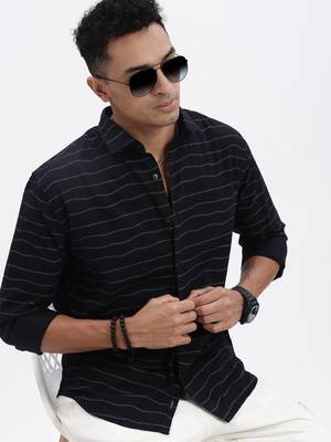 men's navy blue striped slim fit shirt 1