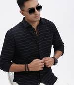 men's navy blue striped slim fit shirt