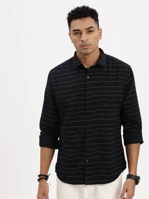 men's navy blue striped slim fit shirt 2
