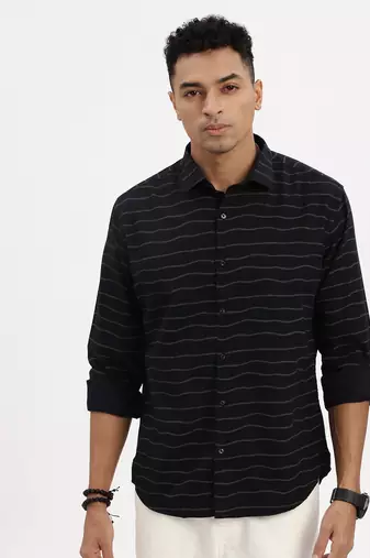 men's navy blue striped slim fit shirt