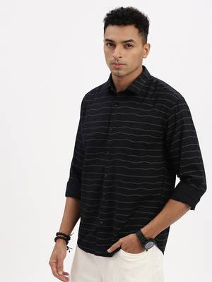 men's navy blue striped slim fit shirt 3