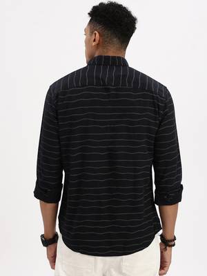 men's navy blue striped slim fit shirt 4