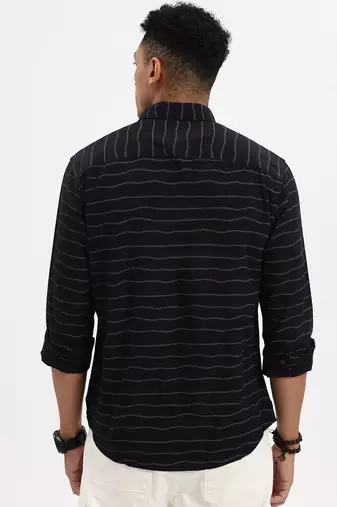 men's navy blue striped slim fit shirt