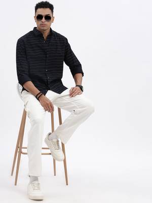 men's navy blue striped slim fit shirt 5