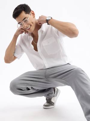men's long sleeves solid slim fit white shirt 1