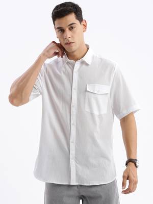 men's long sleeves solid slim fit white shirt 2