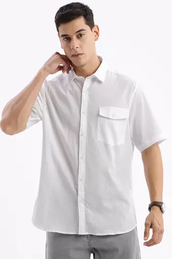 men's long sleeves solid slim fit white shirt
