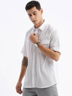 men's long sleeves solid slim fit white shirt 3
