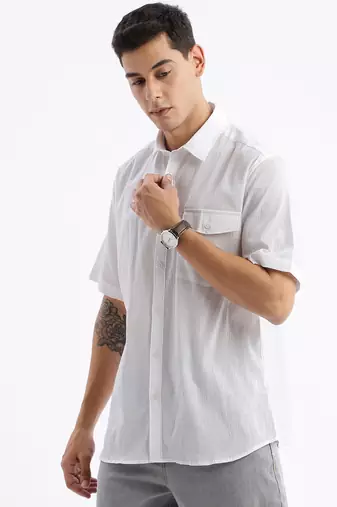 men's long sleeves solid slim fit white shirt