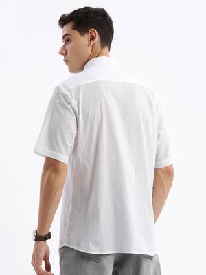men's long sleeves solid slim fit white shirt 4