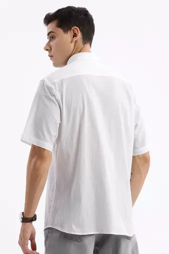 men's long sleeves solid slim fit white shirt
