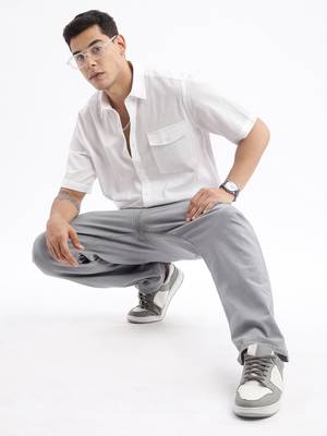 men's long sleeves solid slim fit white shirt 5
