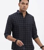 men's navy blue checked slim fit shirt