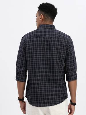men's navy blue checked slim fit shirt 4