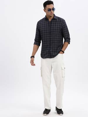 men's navy blue checked slim fit shirt 5