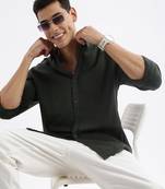 men's long sleeves solid slim fit green shirt