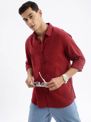 men's long sleeves solid slim fit maroon shirt 1