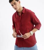 men's long sleeves solid slim fit maroon shirt