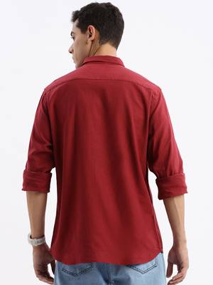 men's long sleeves solid slim fit maroon shirt 4