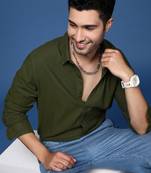 men's solid slim fit olive shirt