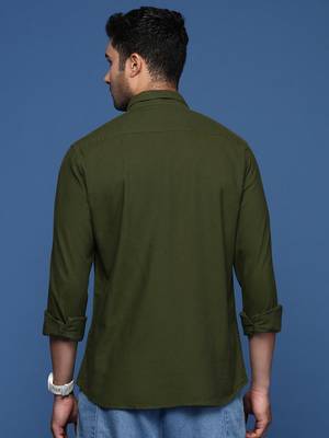 men's solid slim fit olive shirt 4
