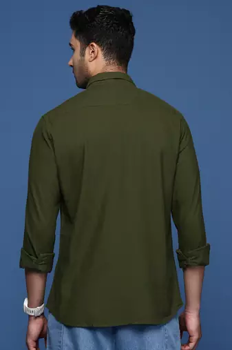 men's solid slim fit olive shirt