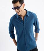 men's long sleeves solid slim fit teal shirt