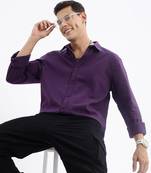 men's long sleeves solid slim fit purple shirt