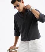 men's long sleeves solid slim fit grey shirt