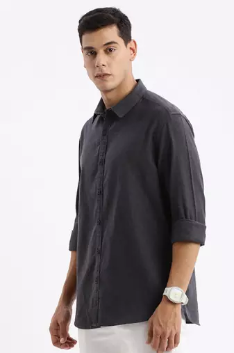men's long sleeves solid slim fit grey shirt