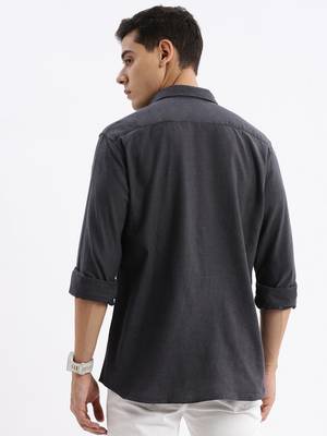 men's long sleeves solid slim fit grey shirt 4