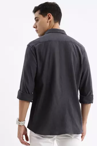 men's long sleeves solid slim fit grey shirt