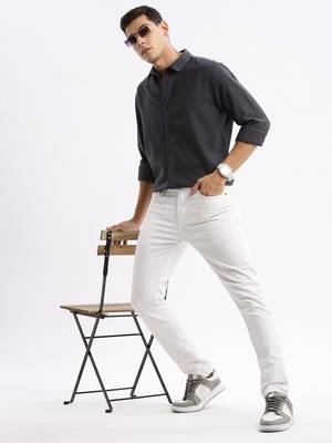 men's long sleeves solid slim fit grey shirt 5
