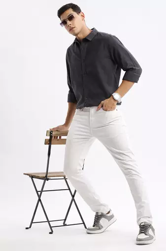men's long sleeves solid slim fit grey shirt