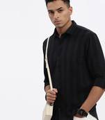 men's navy blue striped slim fit shirt