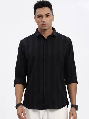 men's navy blue striped slim fit shirt 2