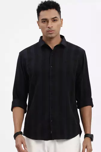 men's navy blue striped slim fit shirt