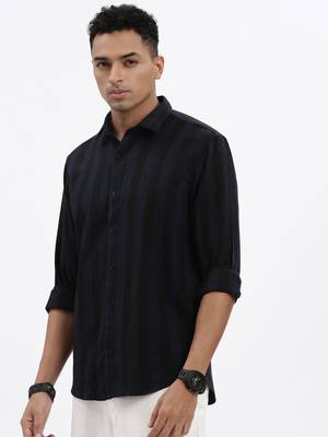 men's navy blue striped slim fit shirt 3