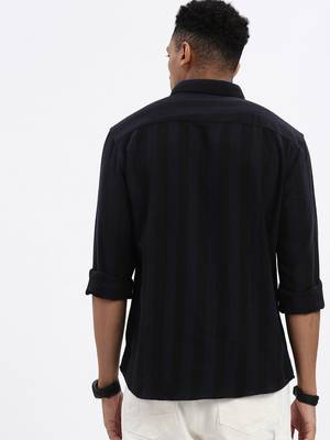 men's navy blue striped slim fit shirt 4
