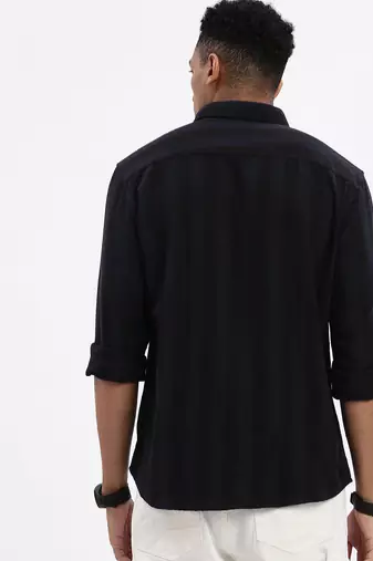 men's navy blue striped slim fit shirt