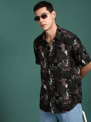 men's graphic black slim fit shirt 1